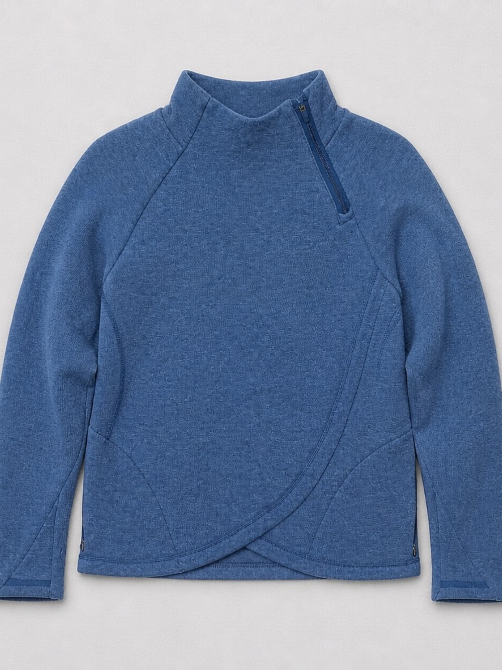 Athleta Heathered Blue Cozy Zip-Neck Pullover